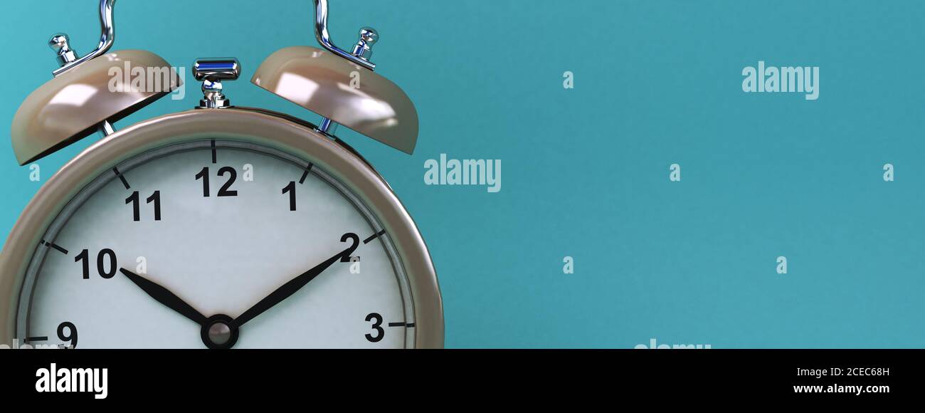 vintage alarm clock on light blue color background. 3d rendering Stock ...