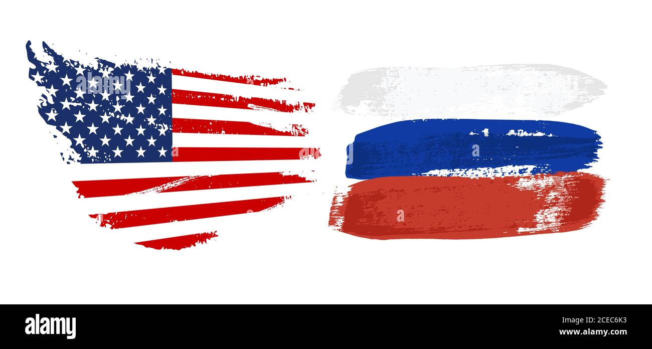 USA and Russia national flag grunge vector design Stock Vector