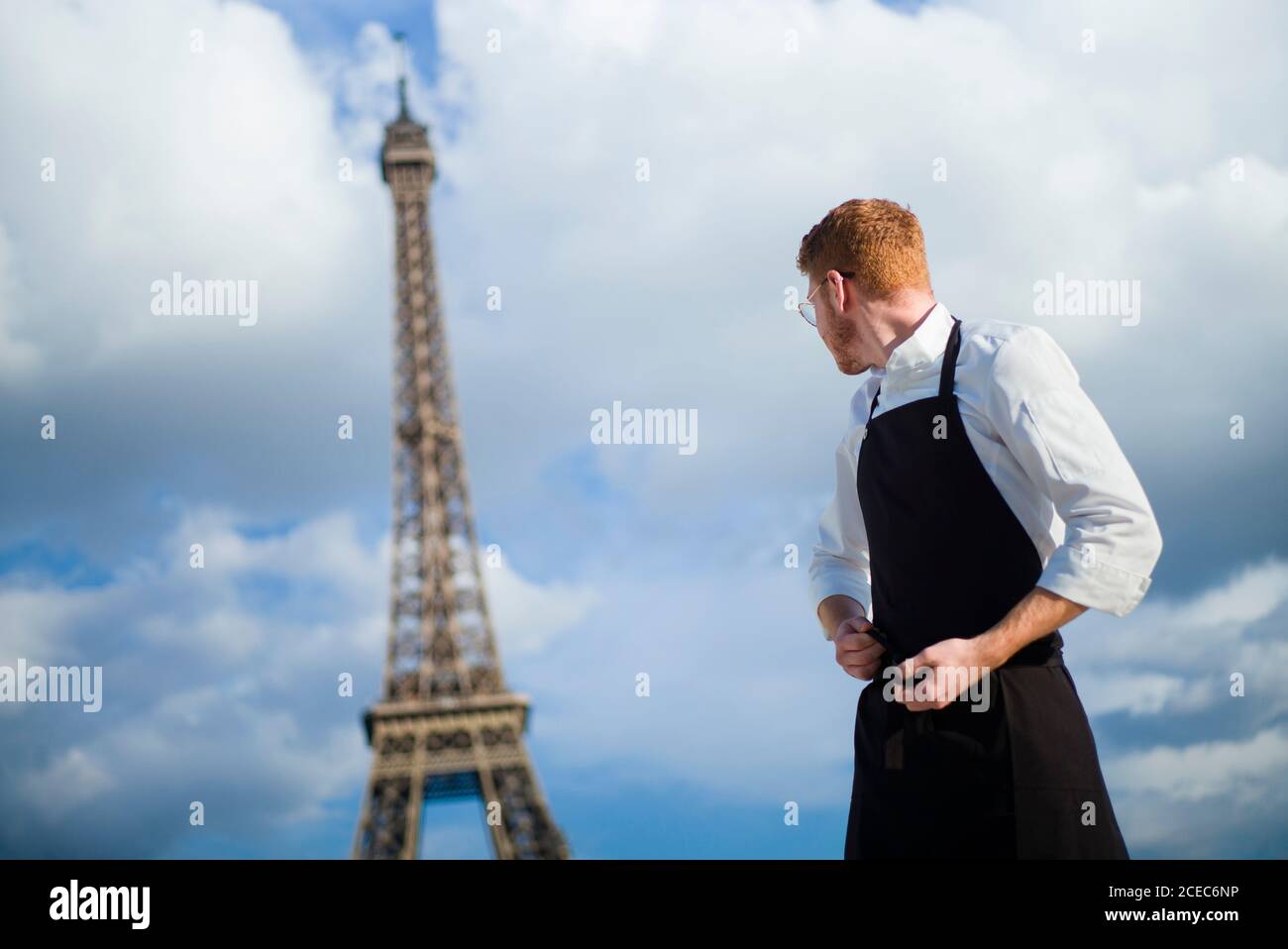 Red-Hair cook with uniform in Paris Stock Photo
