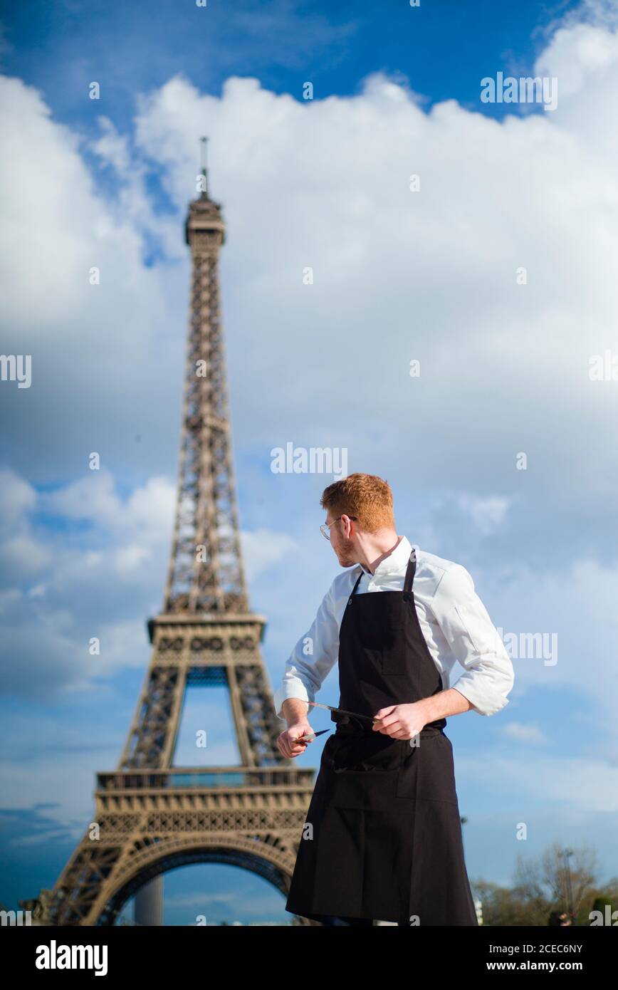 Red-Hair cook with uniform in Paris Stock Photo