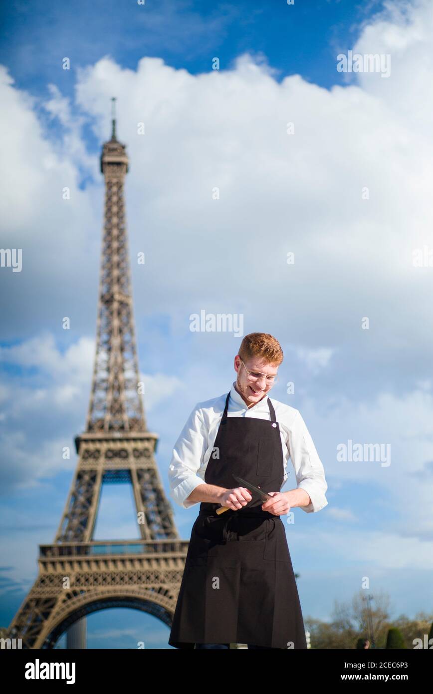 Red-Hair cook with uniform in Paris Stock Photo