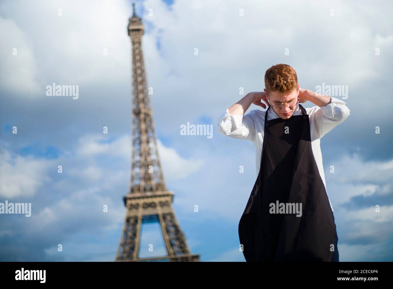 Red-Hair cook with uniform in Paris Stock Photo