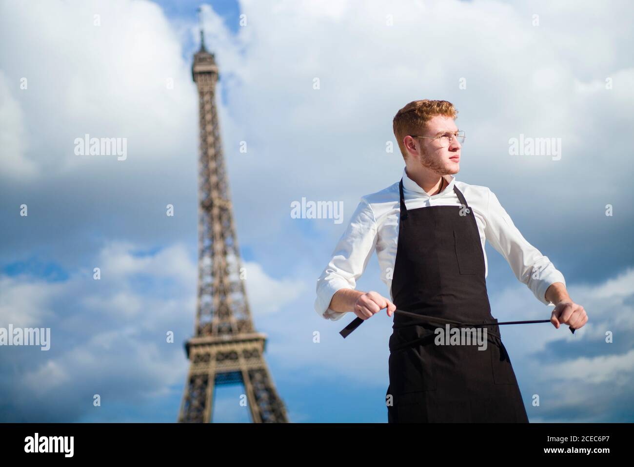 Red-Hair cook with uniform in Paris Stock Photo