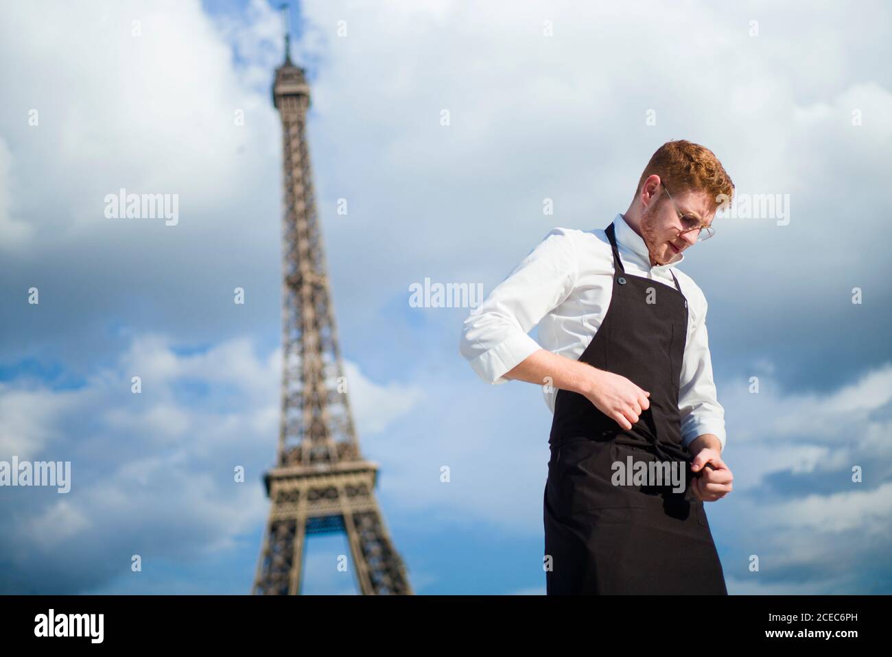 Red-Hair cook with uniform in Paris Stock Photo