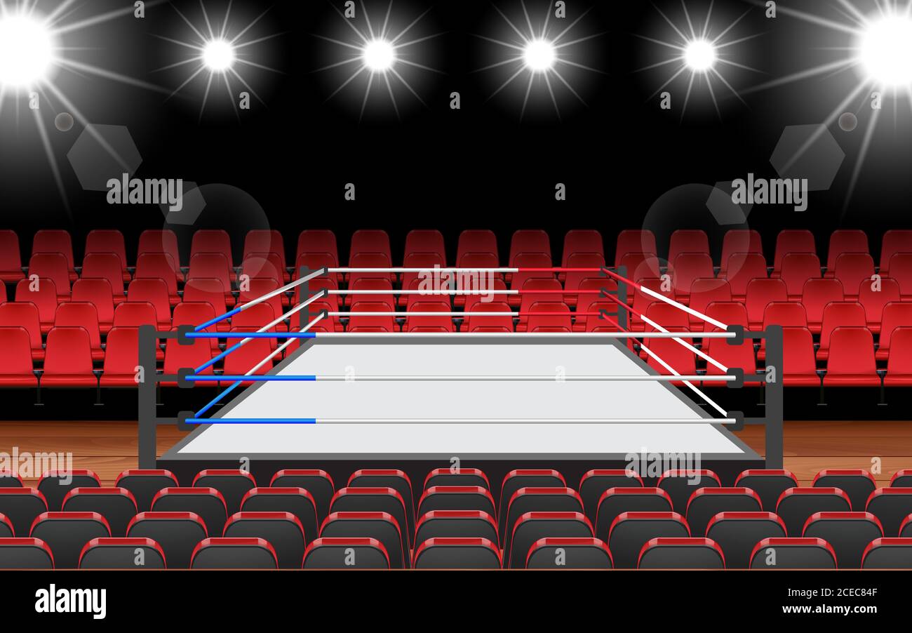 Boxing ring and red seat in the hall Stock Vector