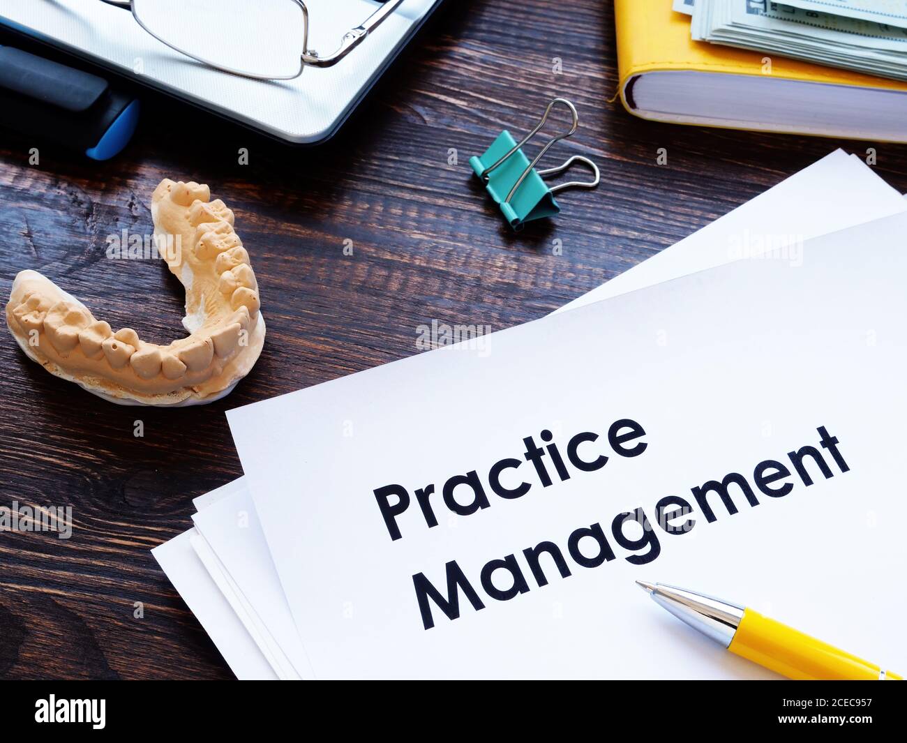 Dental practice management guidelines on the desk. Stock Photo