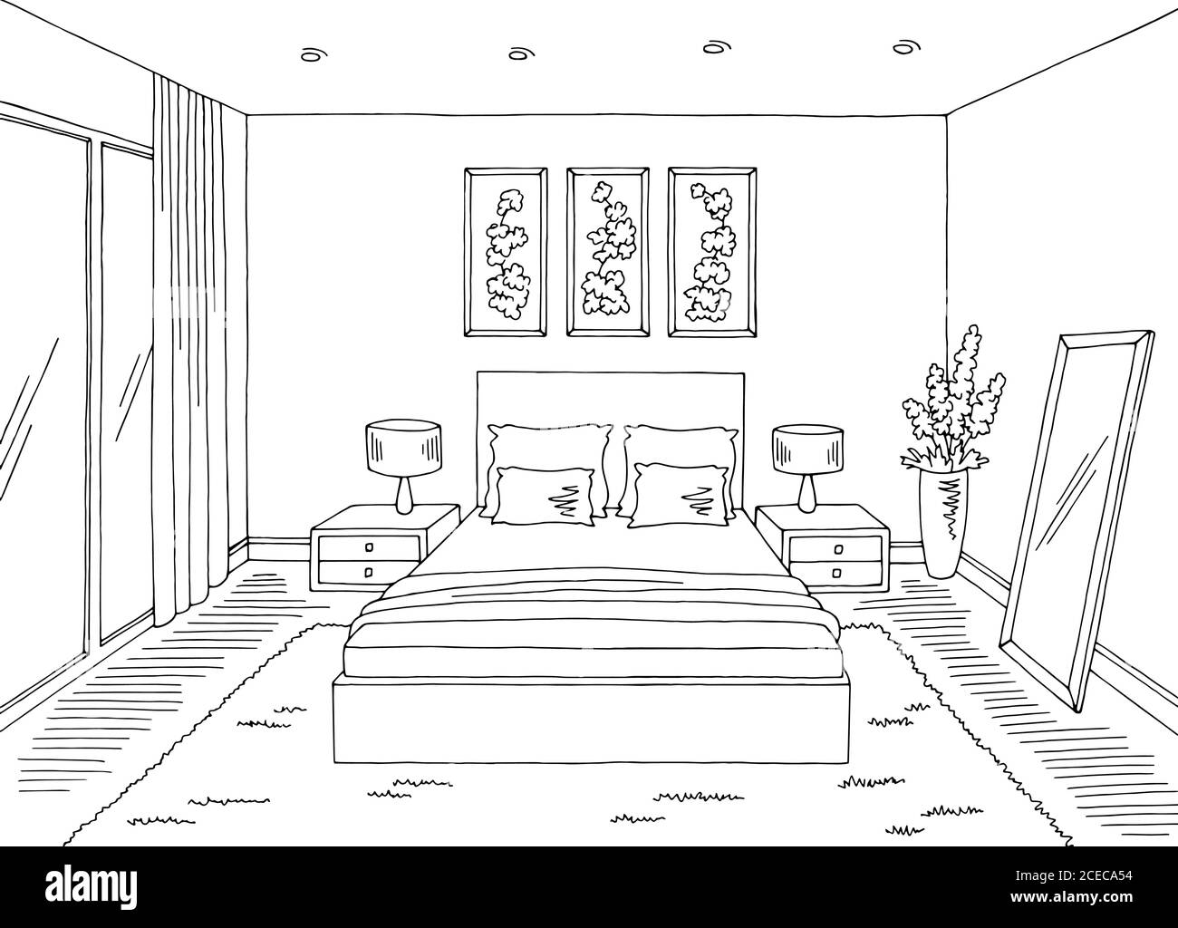 Interior Sketch Of Bedroom Black And White RoyaltyVrije Foto Plaatjes  Beelden en Stock Fotografie Image 93199920