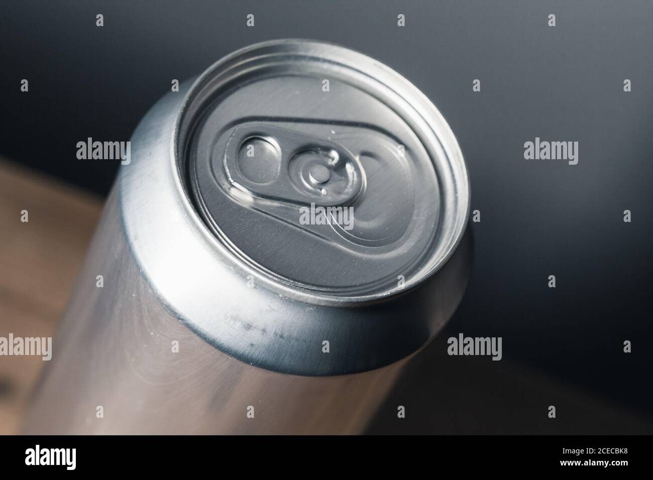Closed shiny aluminum can, standard soft drink packaging Stock Photo