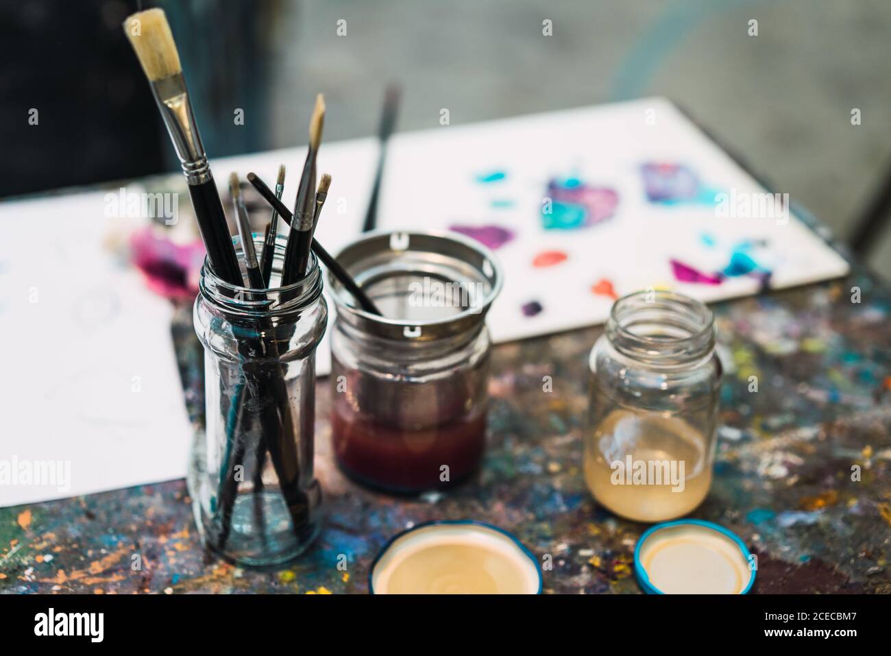 Paintbrushes in jar Stock Photo