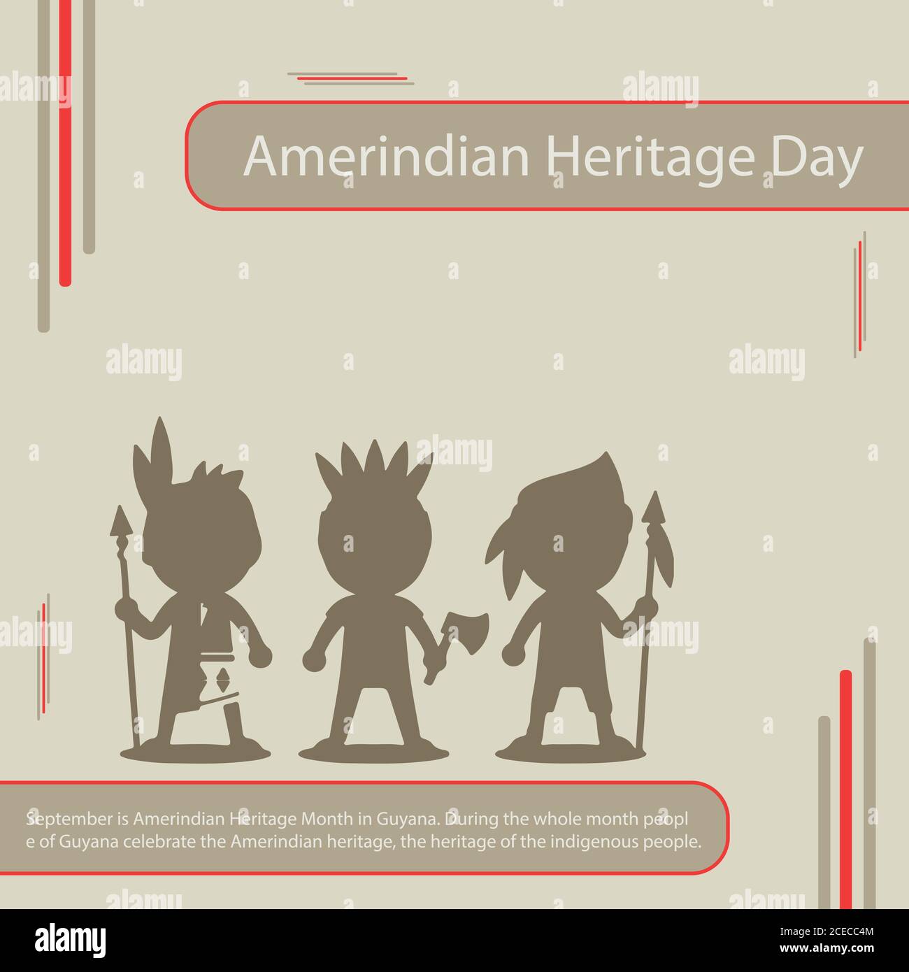 10 September is Amerindian Heritage day in Guyana. During the whole month people of Guyana celebrate the Amerindian heritage, the heritage of the indi Stock Vector