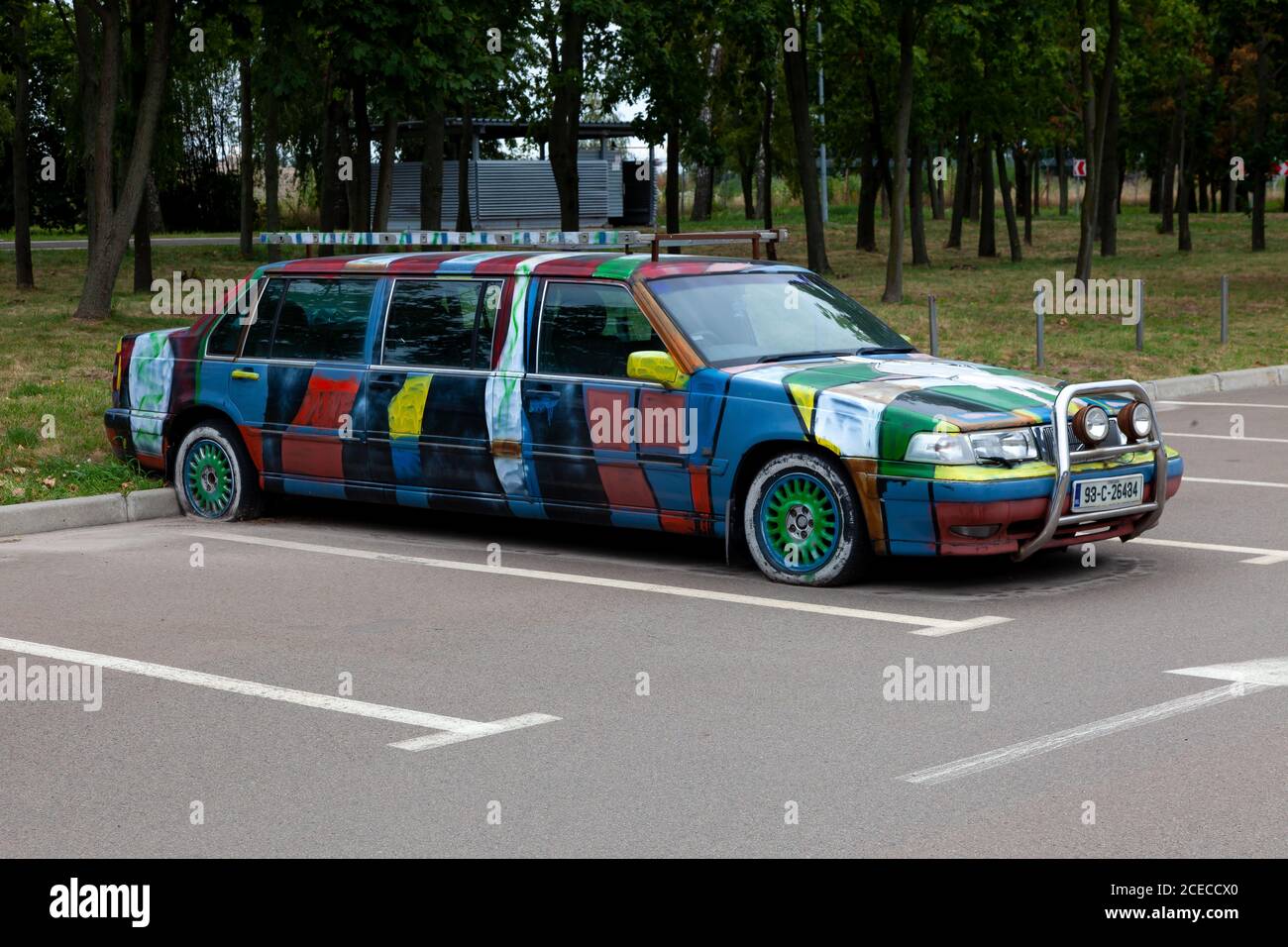 Ukraine Kyiv 1 September Old Car Opel Omega 6 Door Limousine Vintage Lek Transport Thrown By The Owner In The Parking Lot Painted With Mult Stock Photo Alamy