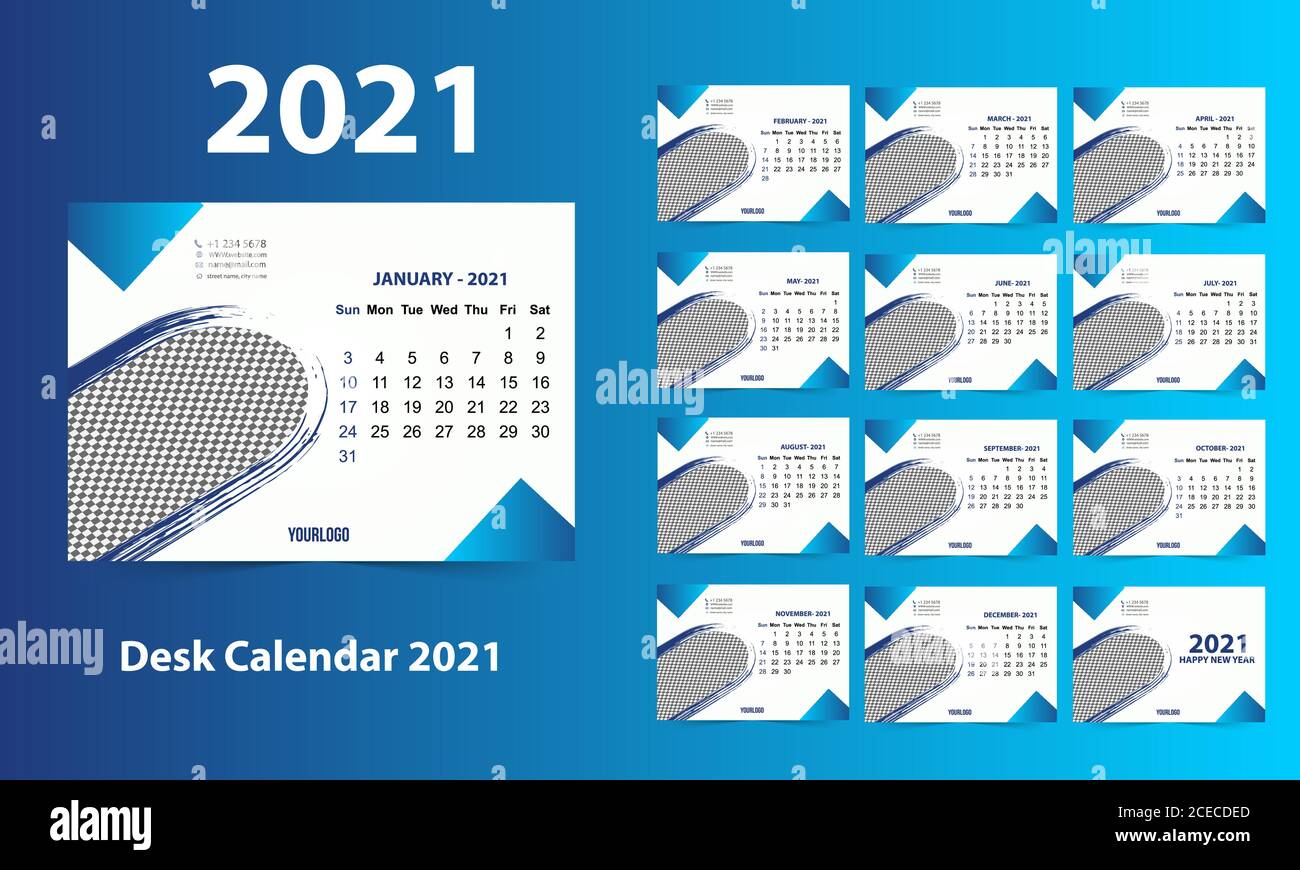 Desk Calendar 2021 Template, Editable 2021 Desk Calendar with green. Modern  and Creative New year Calendar Stock Vector Image & Art - Alamy