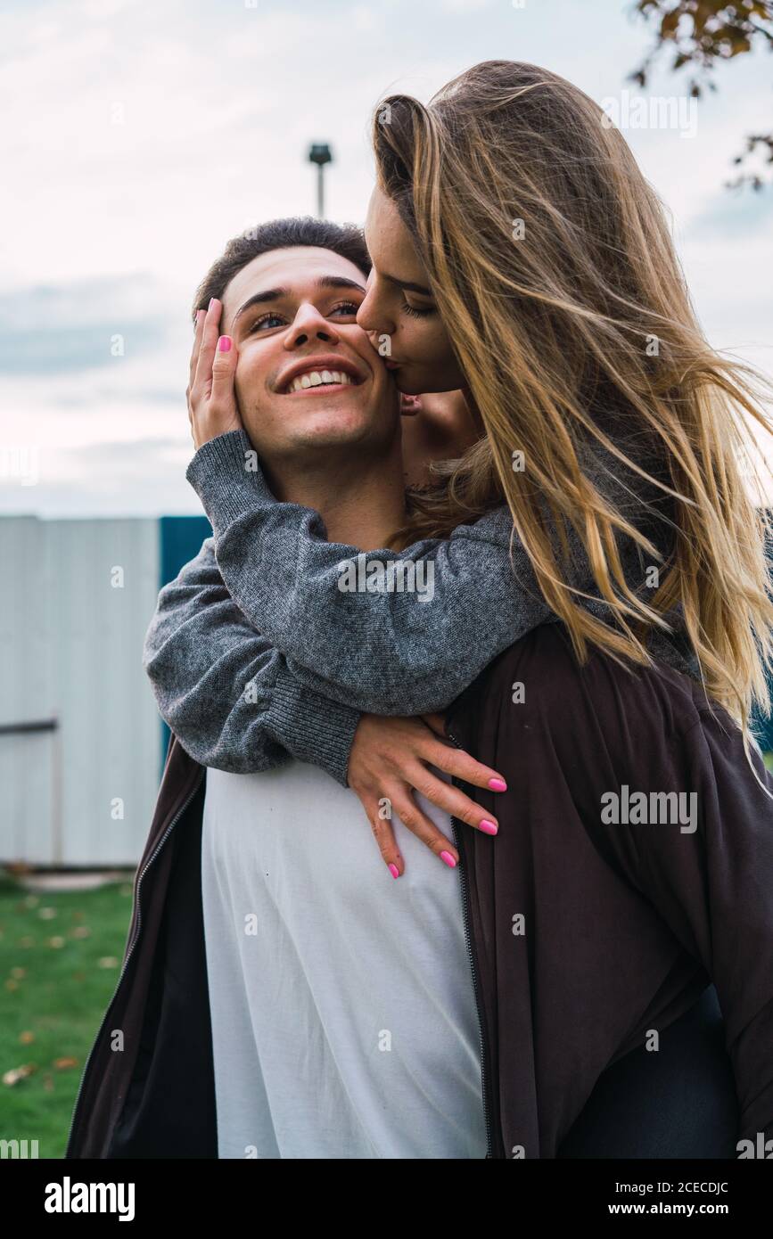 Loving couple kissing on autumn hi-res stock photography and images - Alamy