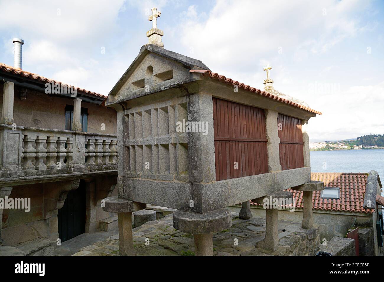 One horreo, traditional galician barns, in Combarro (Pontevedra, Spain) Stock Photo