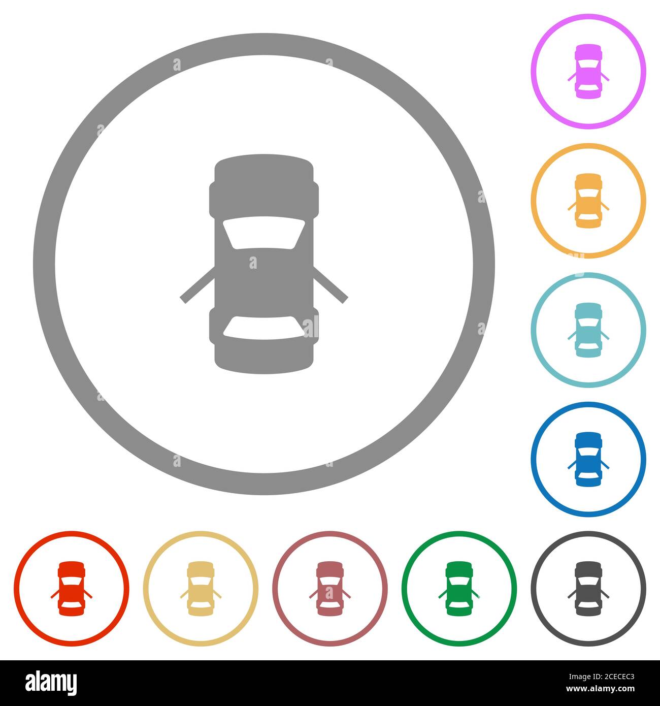 Car open rear doors dashboard indicator flat color icons in round ...