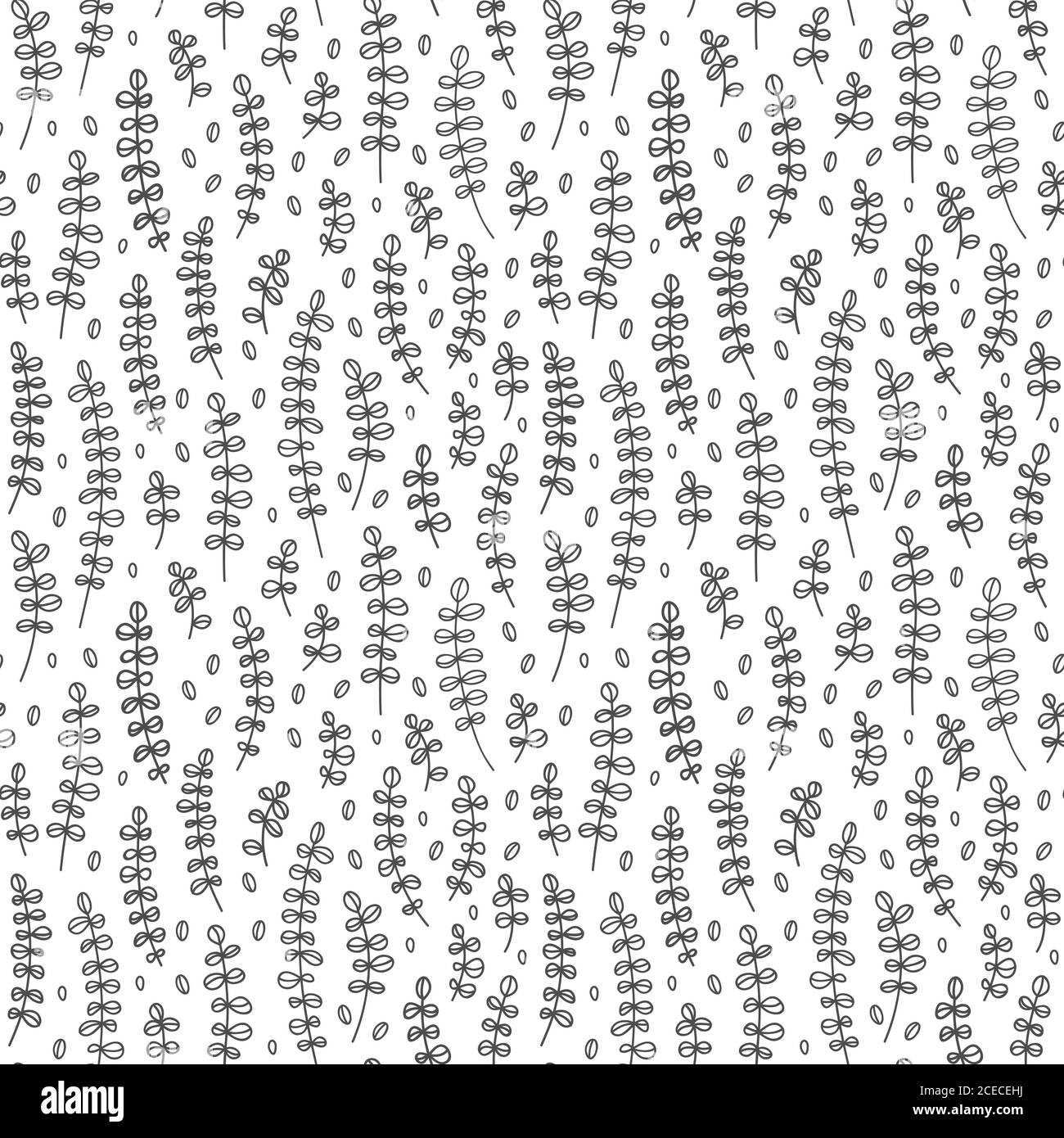 Lavender branches pattern, black on white. Vector seamless pattern with simple lavender field, hand drawn vector illustration. Seamless floral backgro Stock Vector