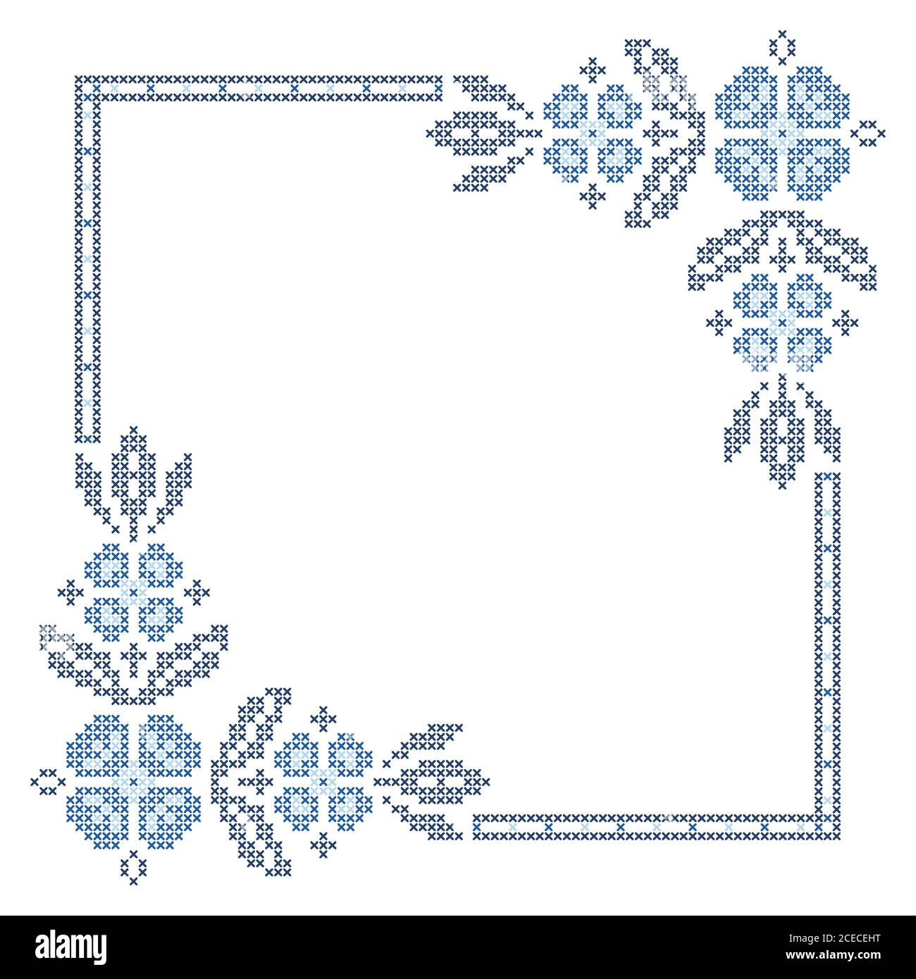 Cross-stitch embroidery in Ukrainian traditional ethnic style Stock Vector
