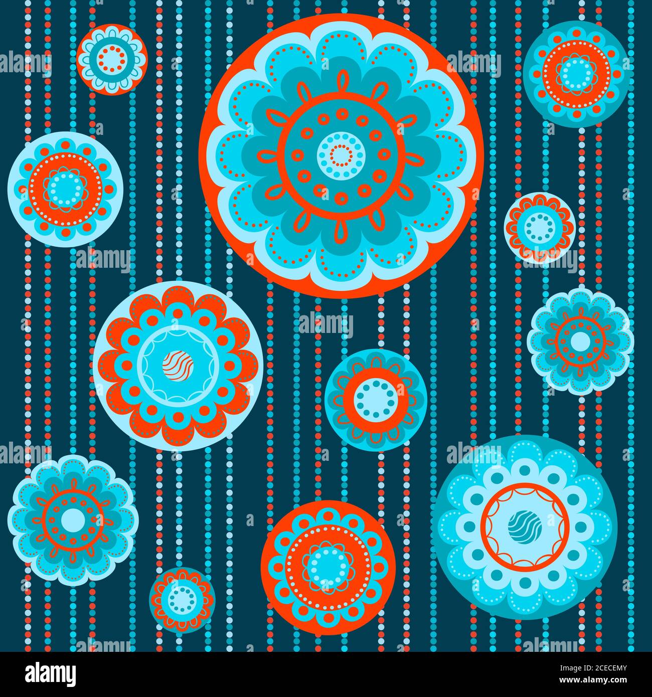 Abstract seamless colorful pattern with flowers in orange and turquoise Stock Vector