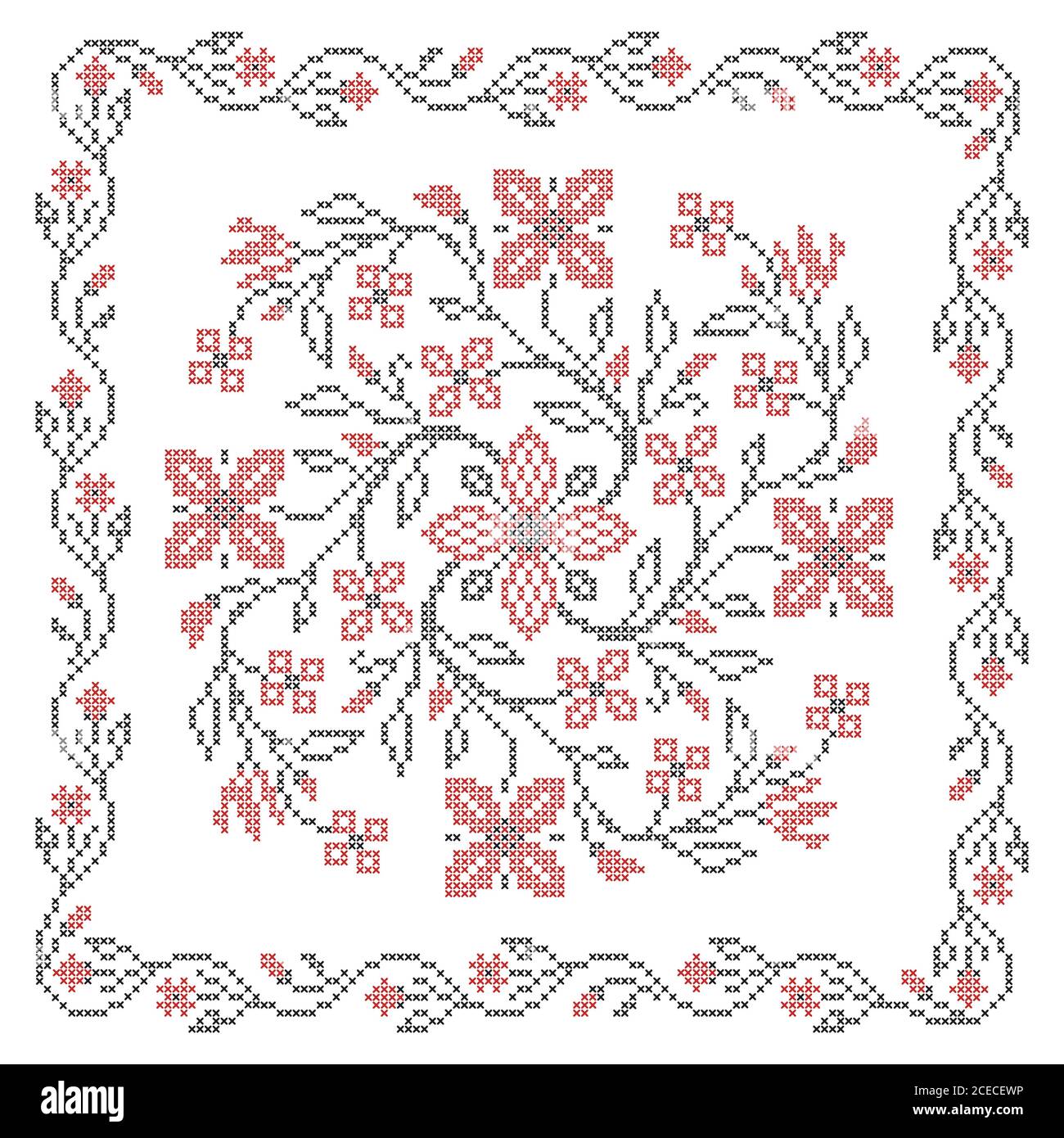 Cross-stitch embroidery in Ukrainian traditional ethnic style Stock Vector