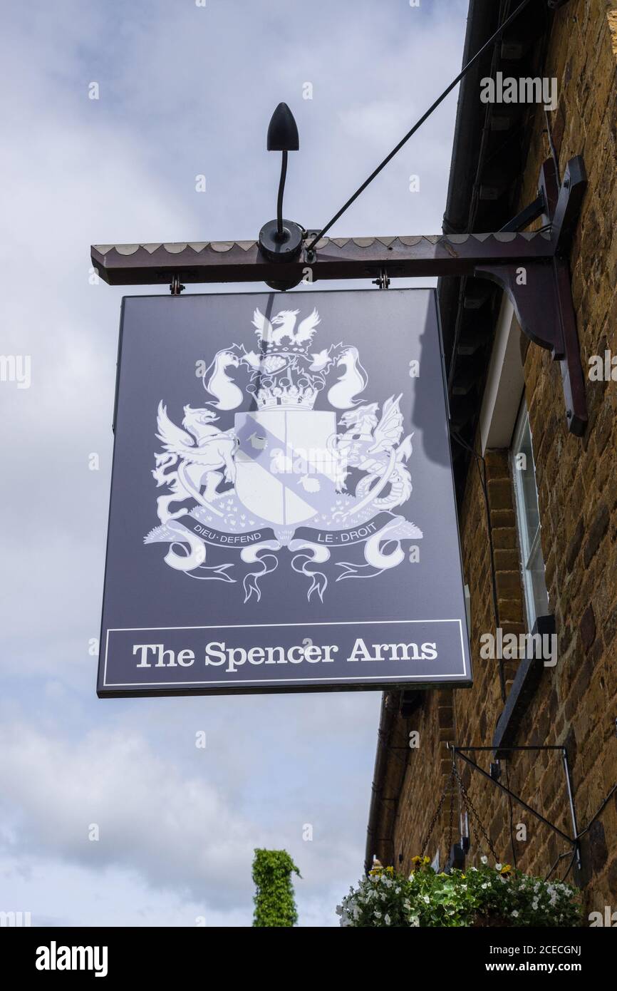 Pub sign for the Spencer Arms in the village of Chapel Brampton
