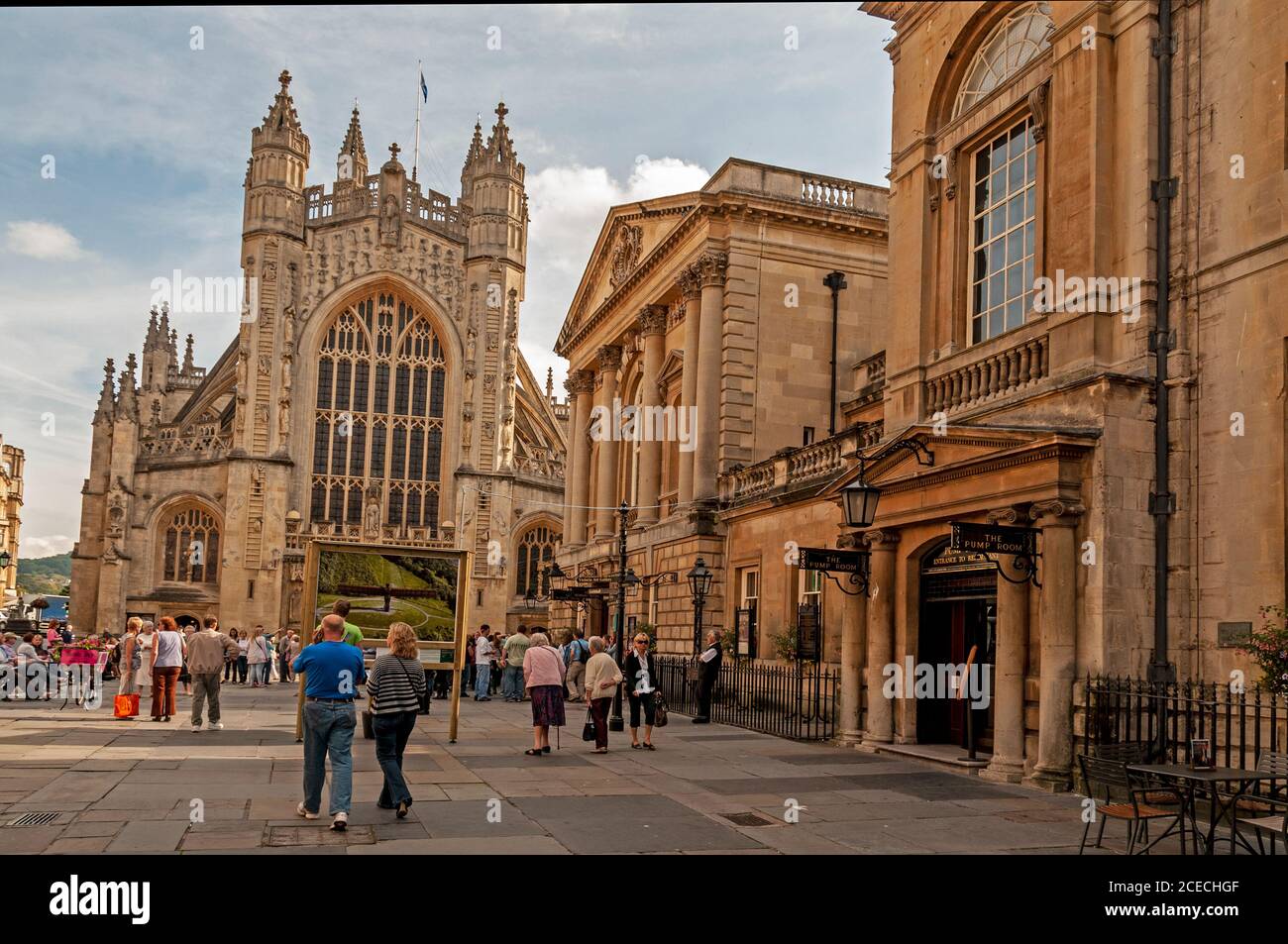 Bath Abbey and the main visitor entrance to the Roman Baths in the Abby