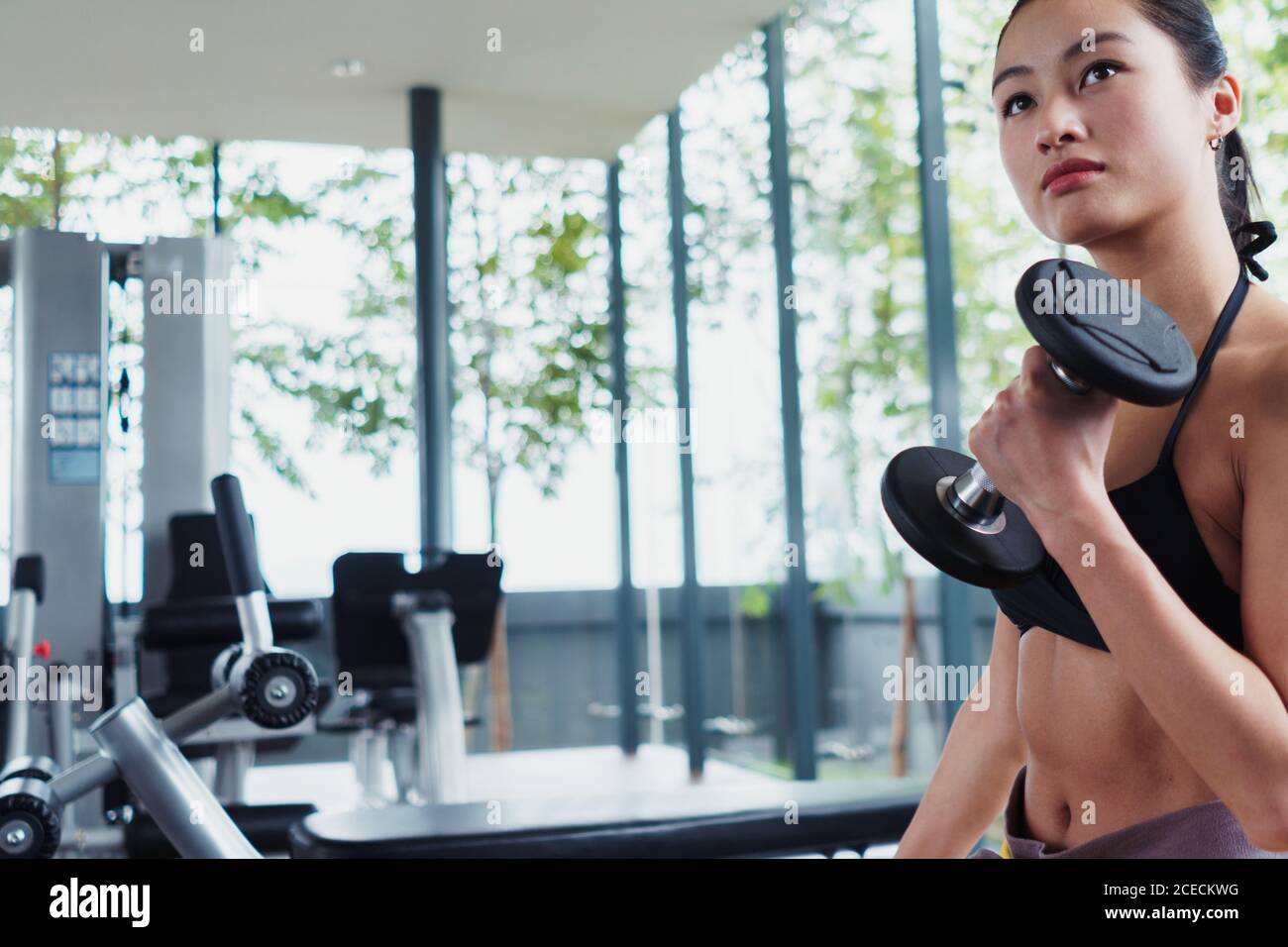 Woman working out with dumbbells Stock Photo