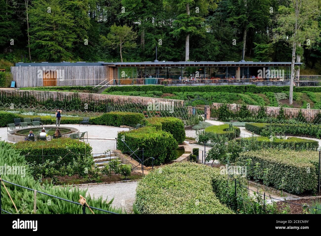 The Garden Cafe overlooking the Parabola Walled Garden in the restored