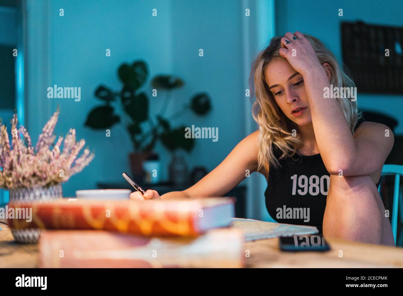 Young Woman planning trip Stock Photo