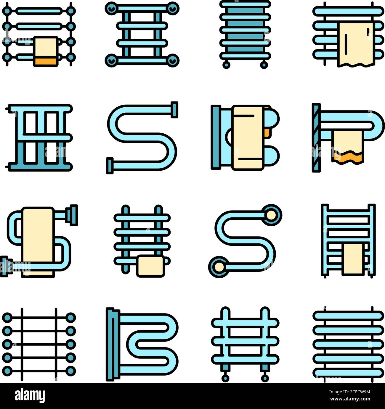 Heated towel rail icons set vector flat Stock Vector
