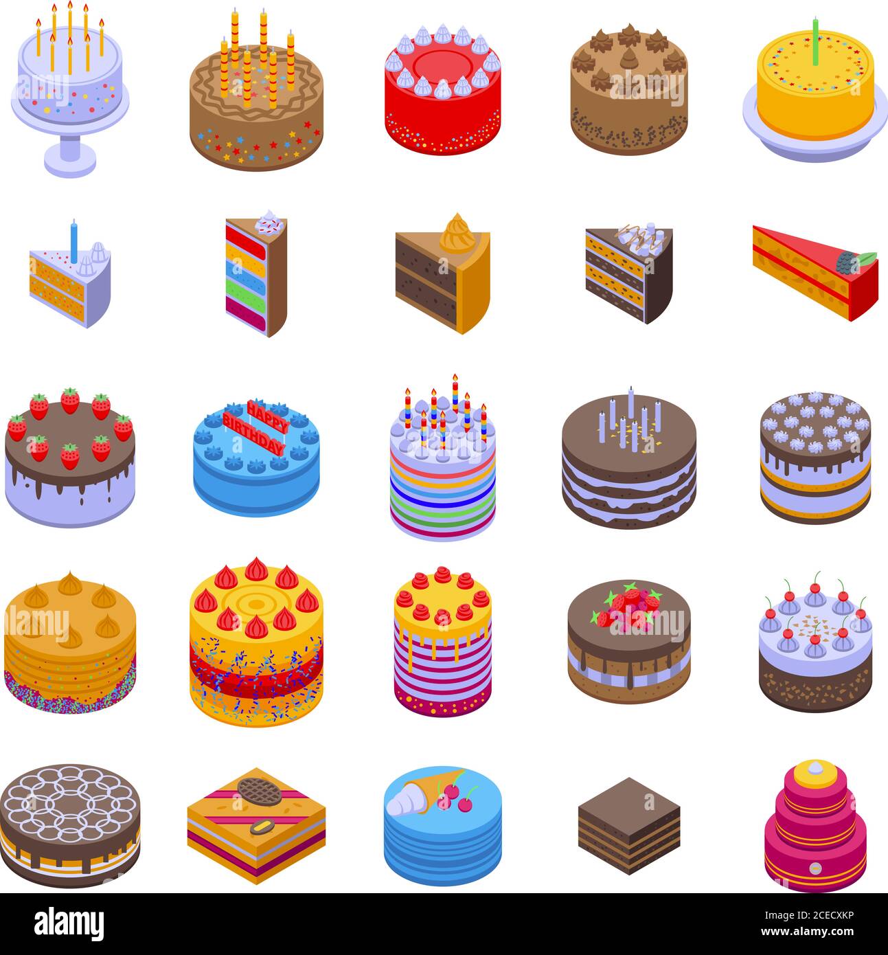 Cake icons set, isometric style Stock Vector