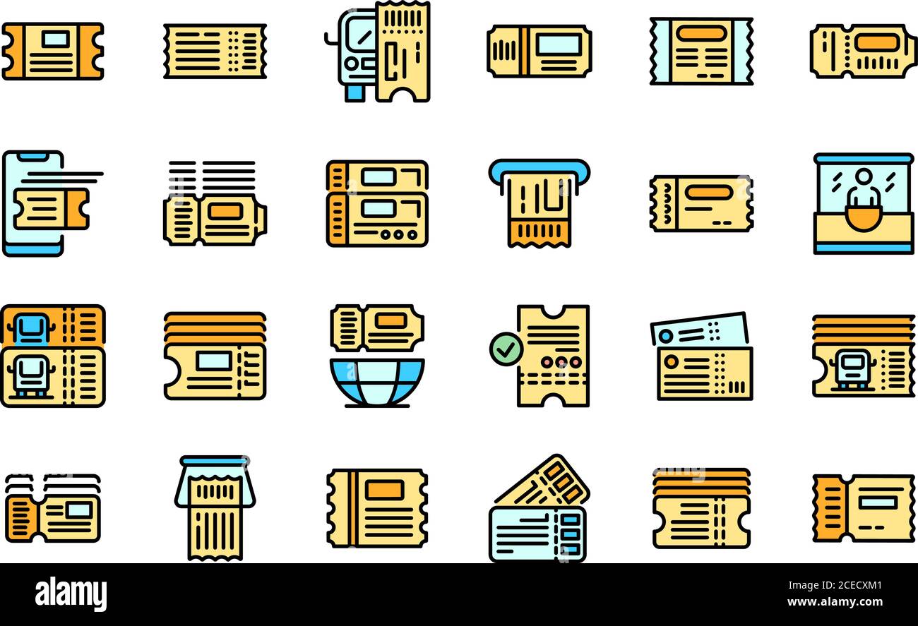 Bus ticketing icons set vector flat Stock Vector