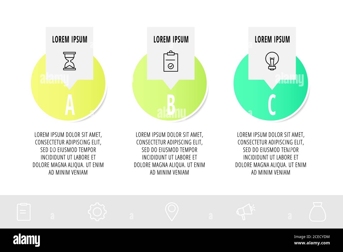 Infographics with 3 circles and labels. Abstract vector template. Can be used for three diagrams, web, banner, workflow layout, presentations Stock Vector