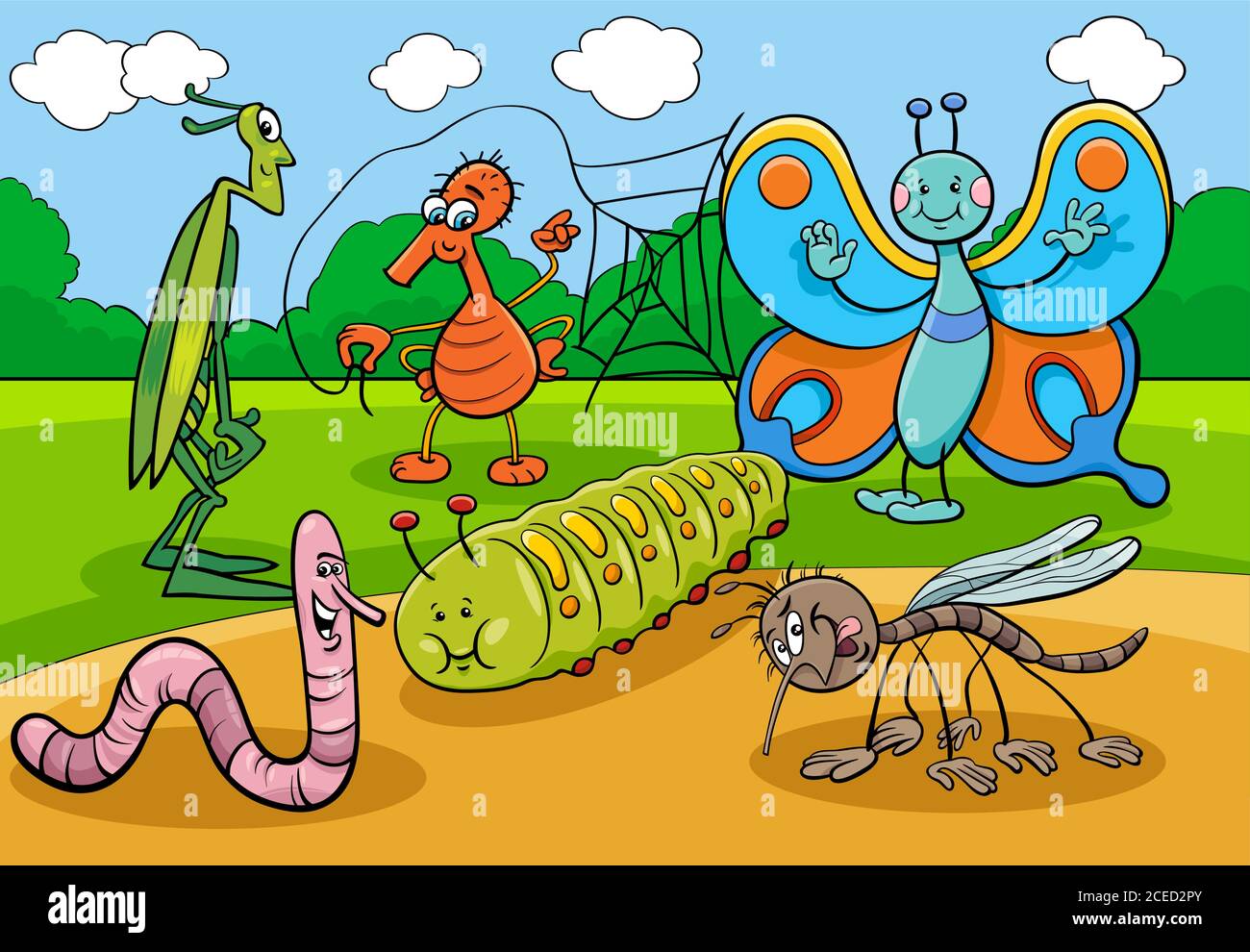 Cartoon Illustration of Happy Insects and Bugs Animal Characters Group Stock Vector