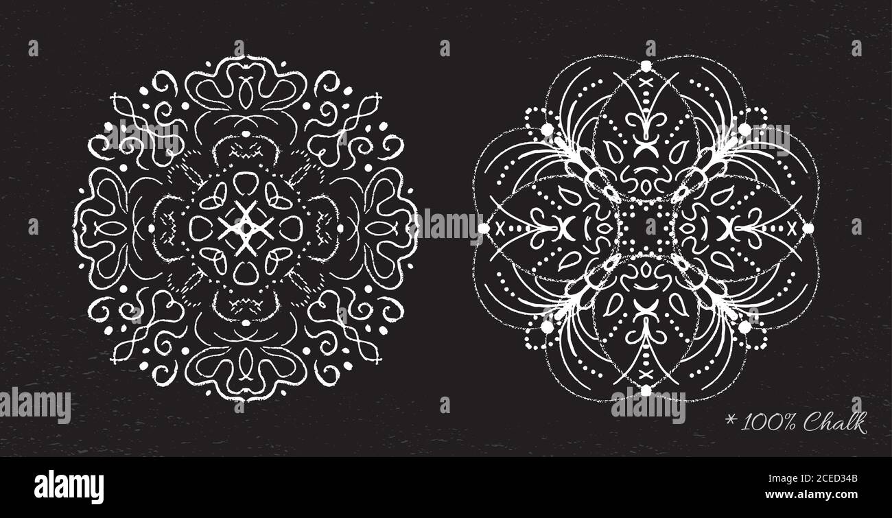 Set snowflakes drawn in chalk on a black background vector Stock Vector