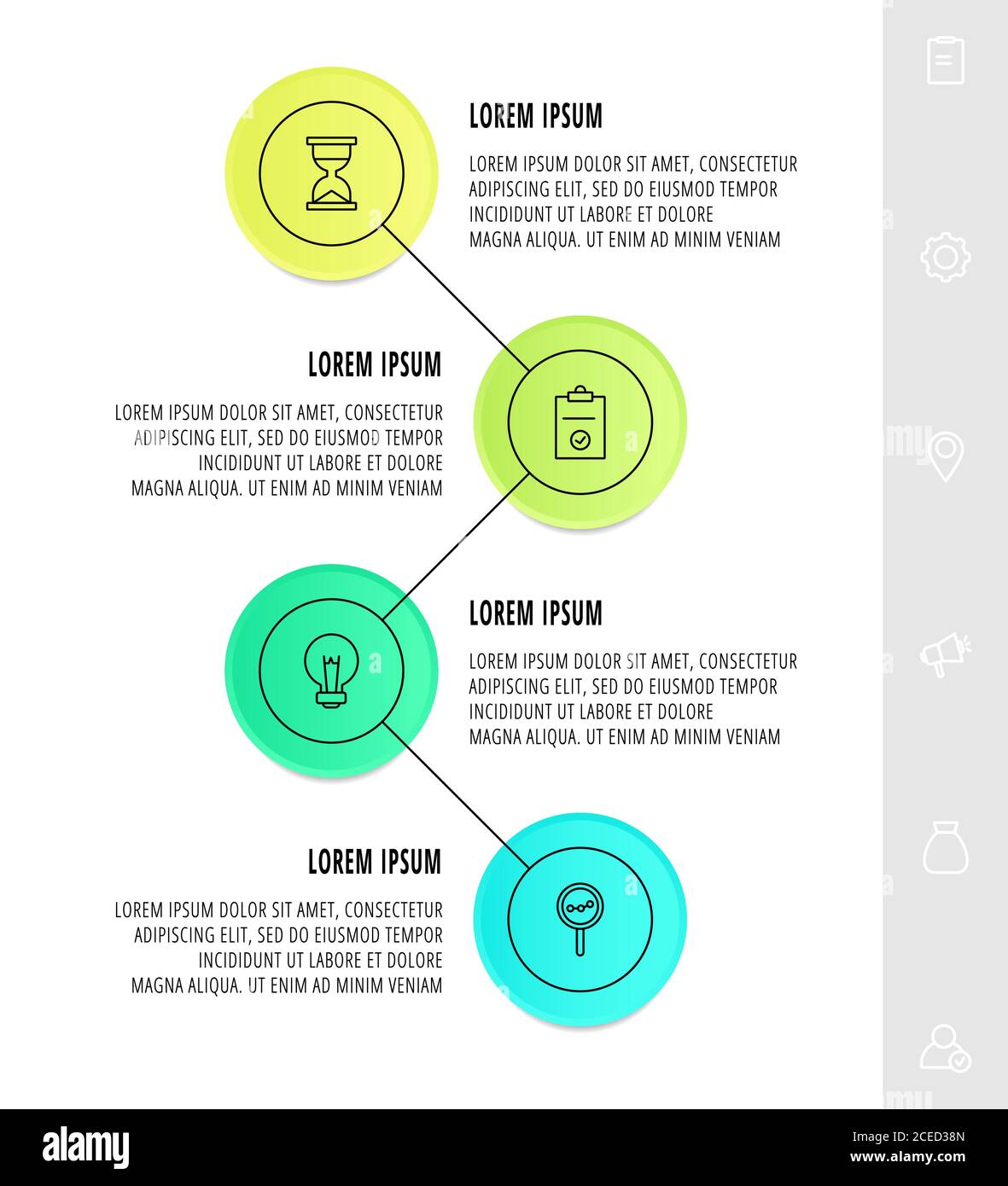Infographics circles with 4 steps, icons. Flat line vector template ...