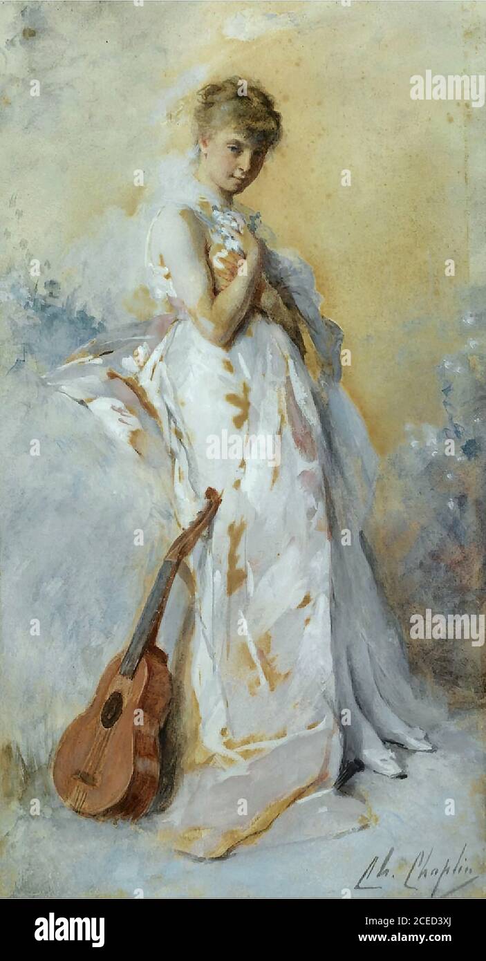 Chaplin Charles - a Lady with a Guitar - French School - 19th  Century Stock Photo
