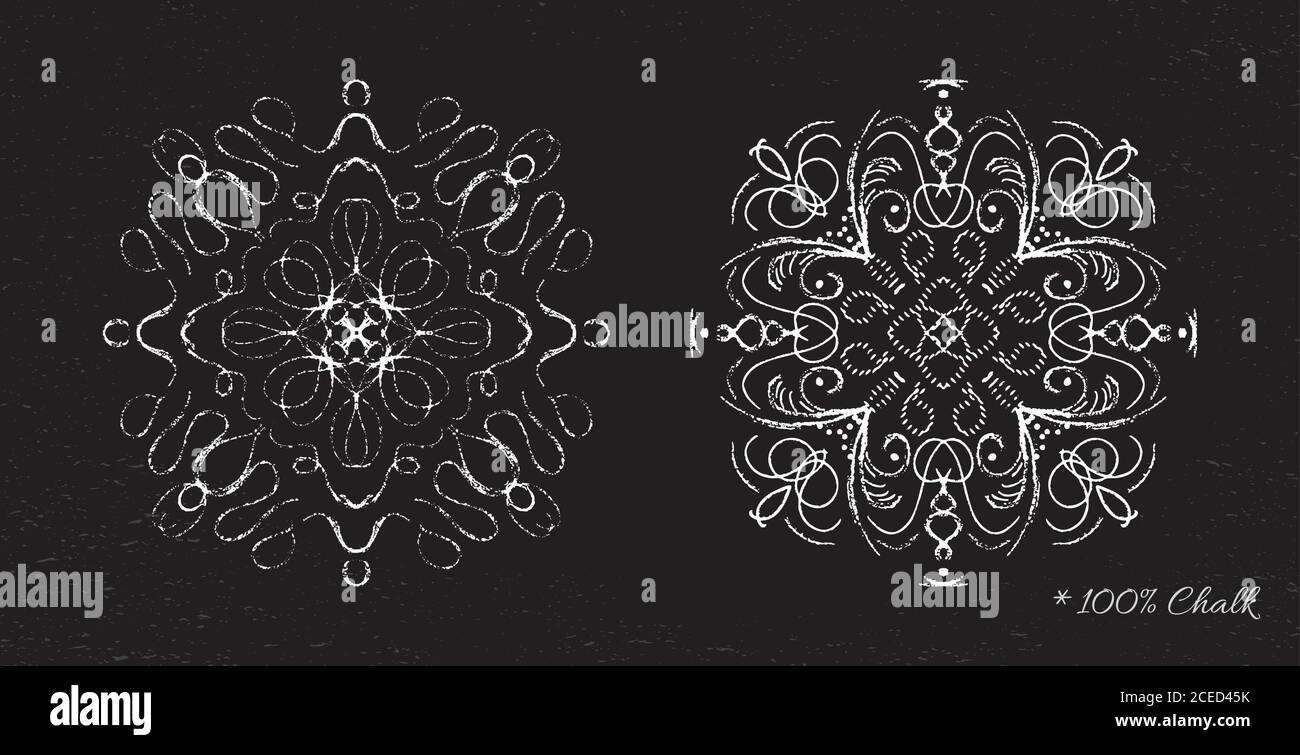 Set snowflakes drawn in chalk on a black background vector Stock Vector