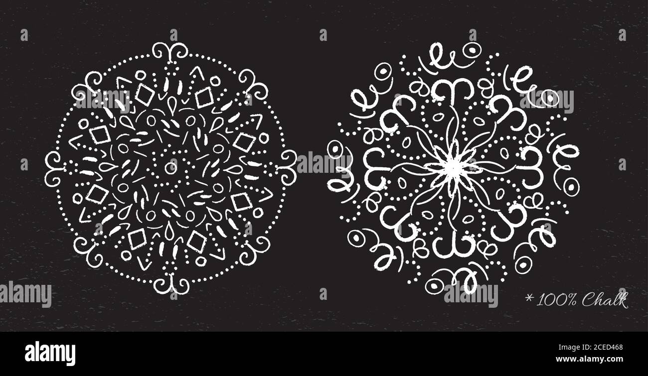 Set snowflakes drawn in chalk on a black background vector Stock Vector
