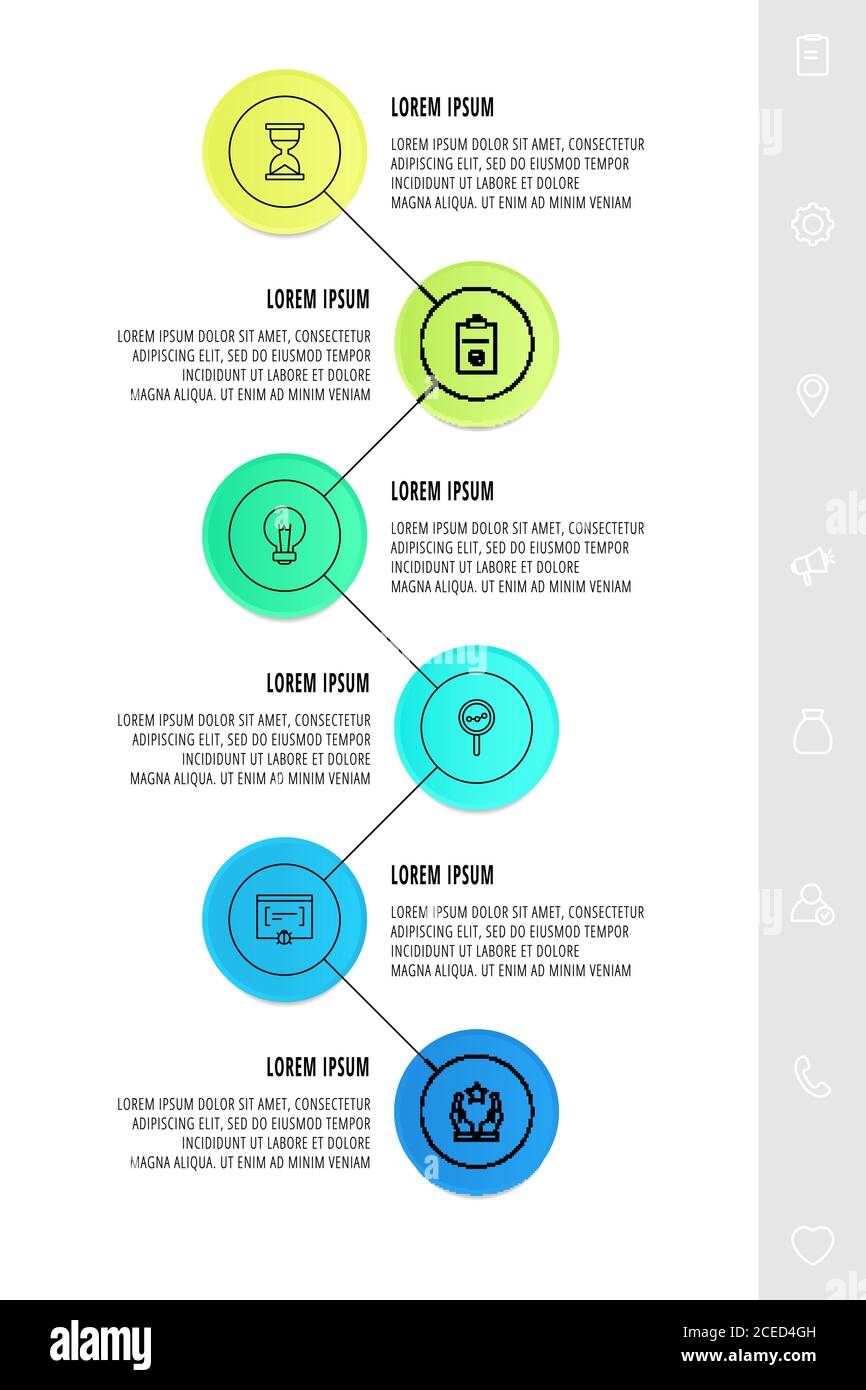 Infographics circles with 6 steps, icons. Flat line vector template ...