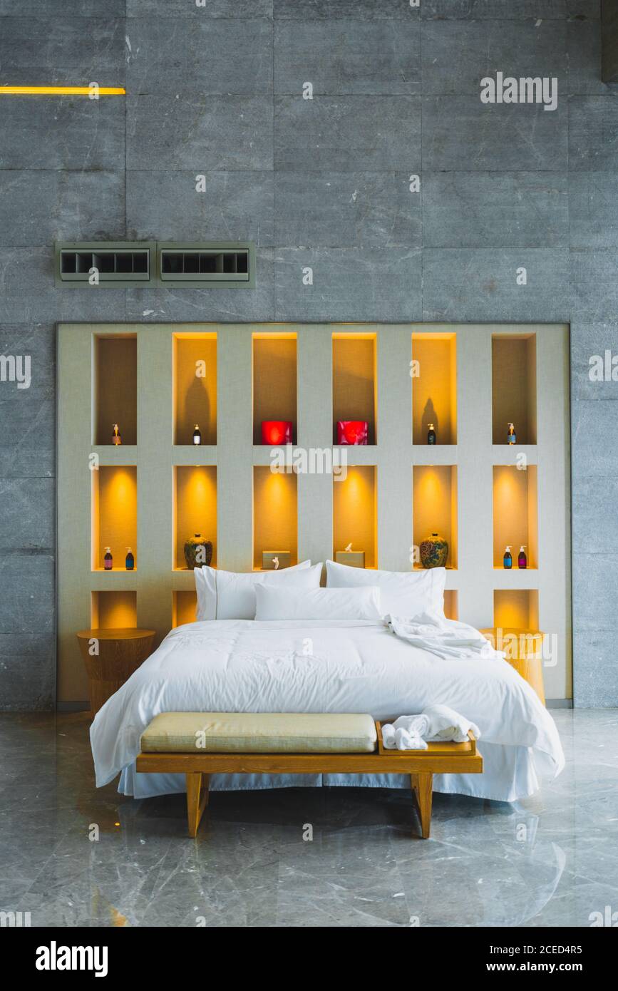 Contemporary luxury design of hotel bedroom Stock Photo