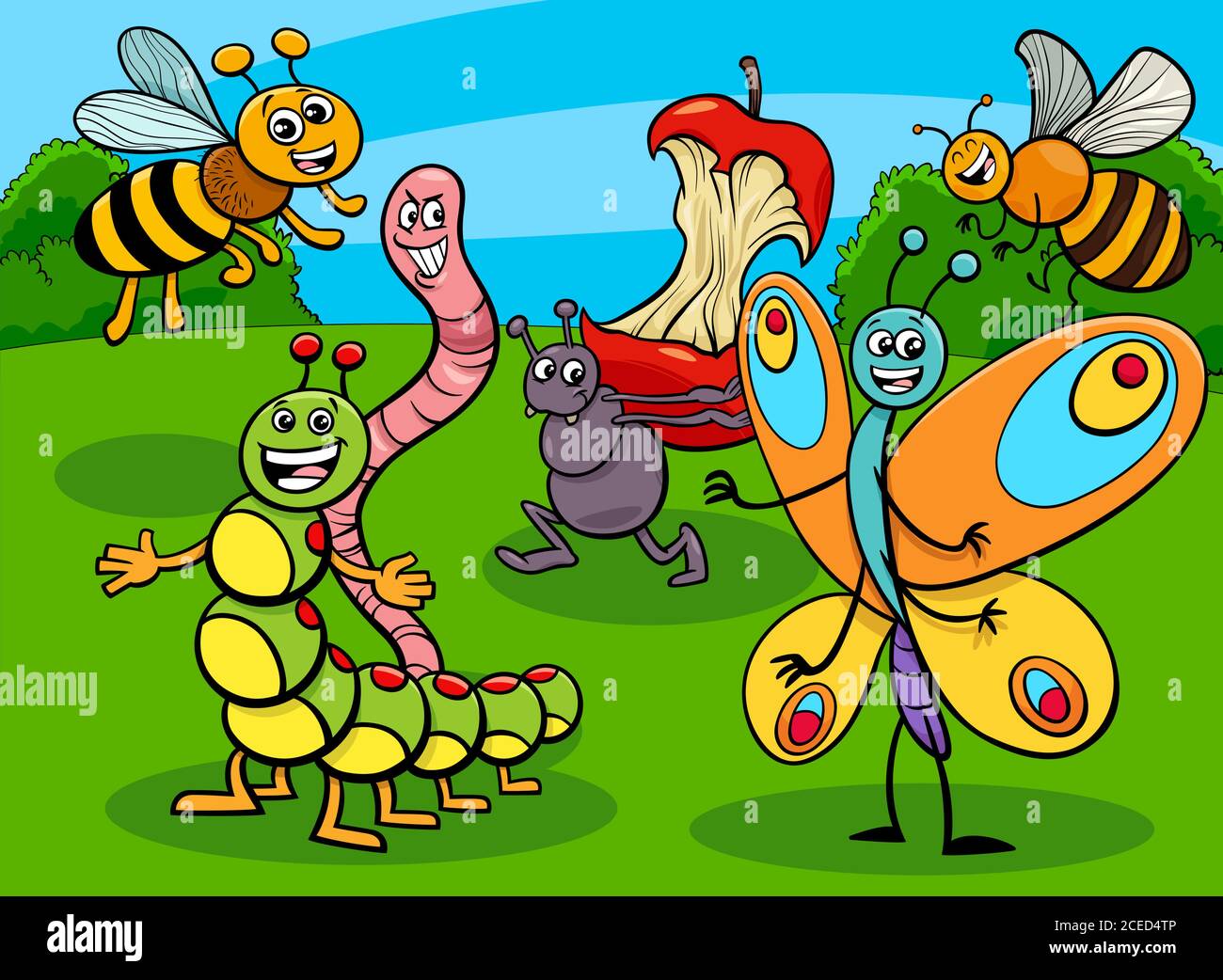 Cartoon Illustration of Funny Insects and Bugs Animal Characters Group Stock Vector