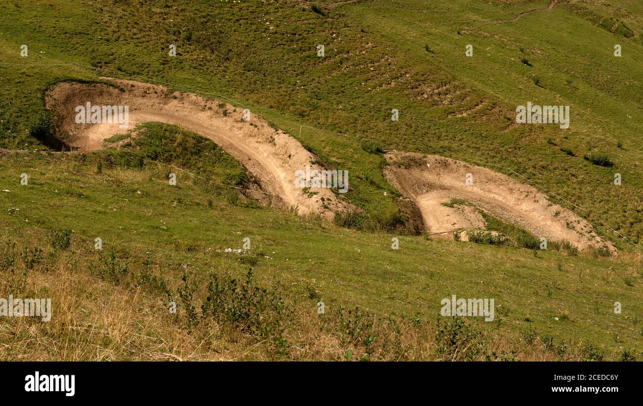Challenging bike trail on the top of Berneuse, Switzerland Stock Photo