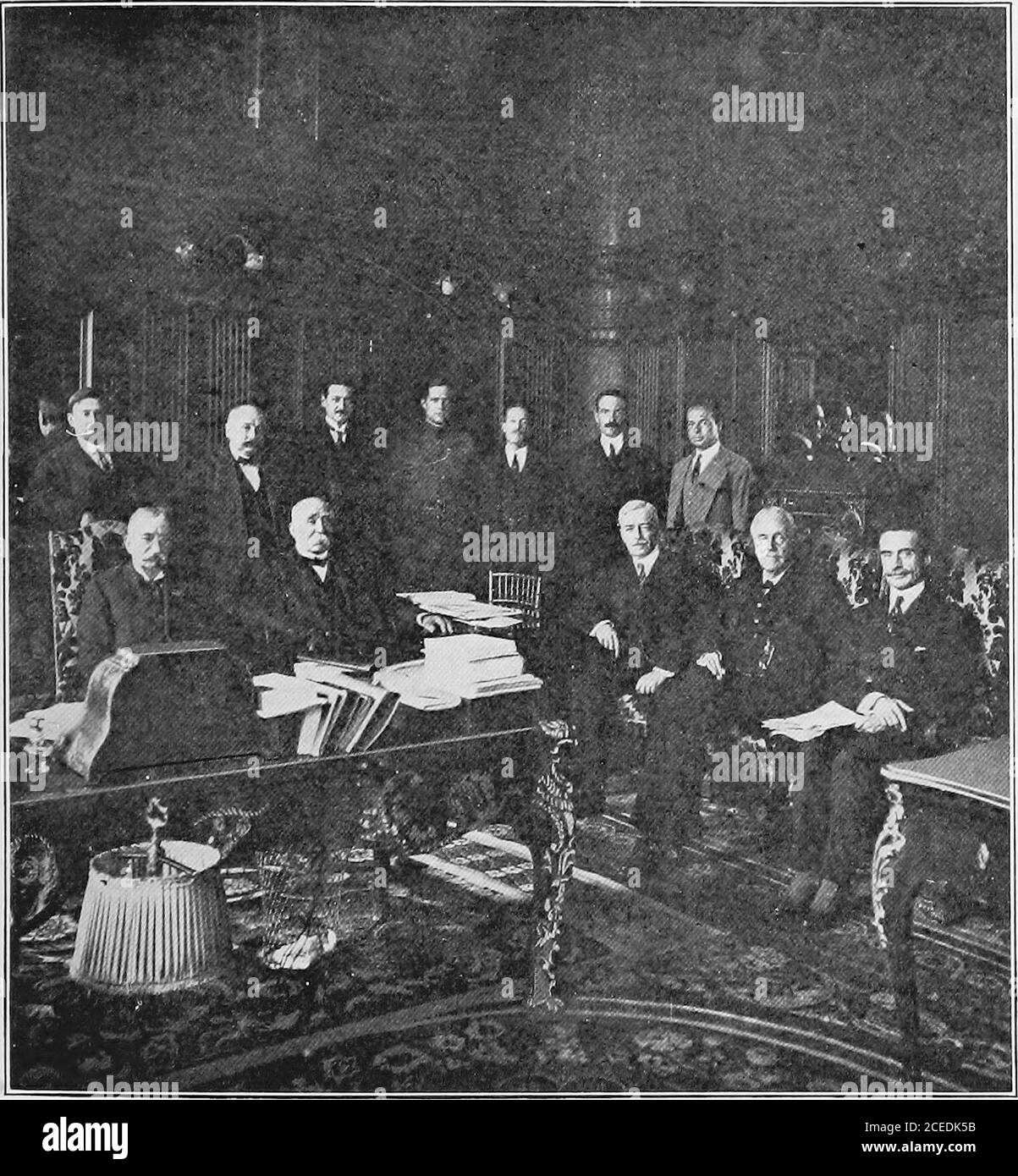 . The peace negotiations, a personal narrative. nference onthe Preliminaries of Peace. The report was presented bythe President in an address of exceptional excellence whichmade a deep impression on his hearers. His dignity ofmanner, his earnestness, and his logical presentation ofthe subject, clothed as it was in well-chosen phrases, un-questionably won the admiration of all, even of those whocould not reconcile their personal views with the Covenantas reported by the Commission. It was a masterly effort,an example of literary rather than emotional oratory,peculiarly fitting to the occasion a Stock Photo