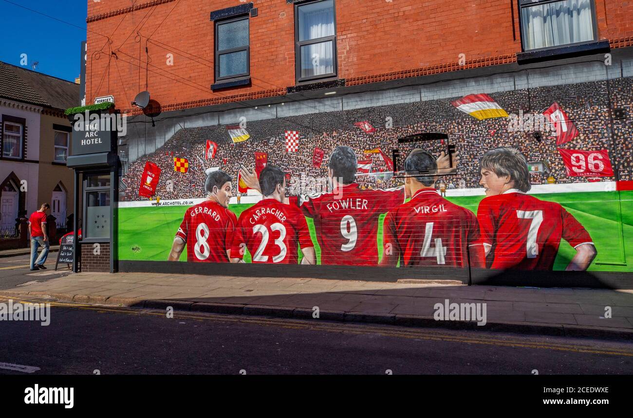 A new Liverpool FC mural on the wall of the Arc Hotel on Anfield Road