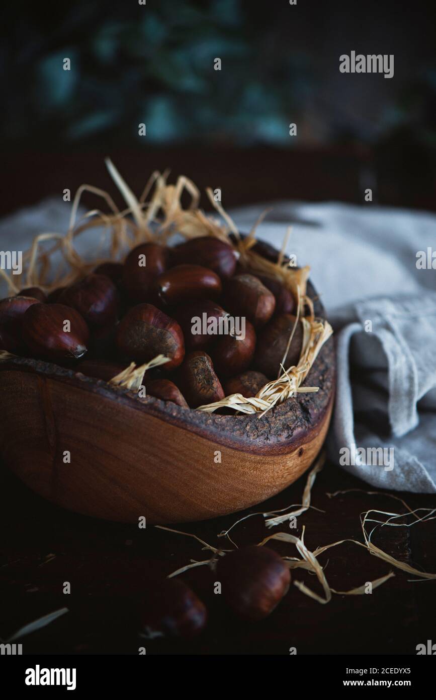 chestnuts in a basket Stock Photo