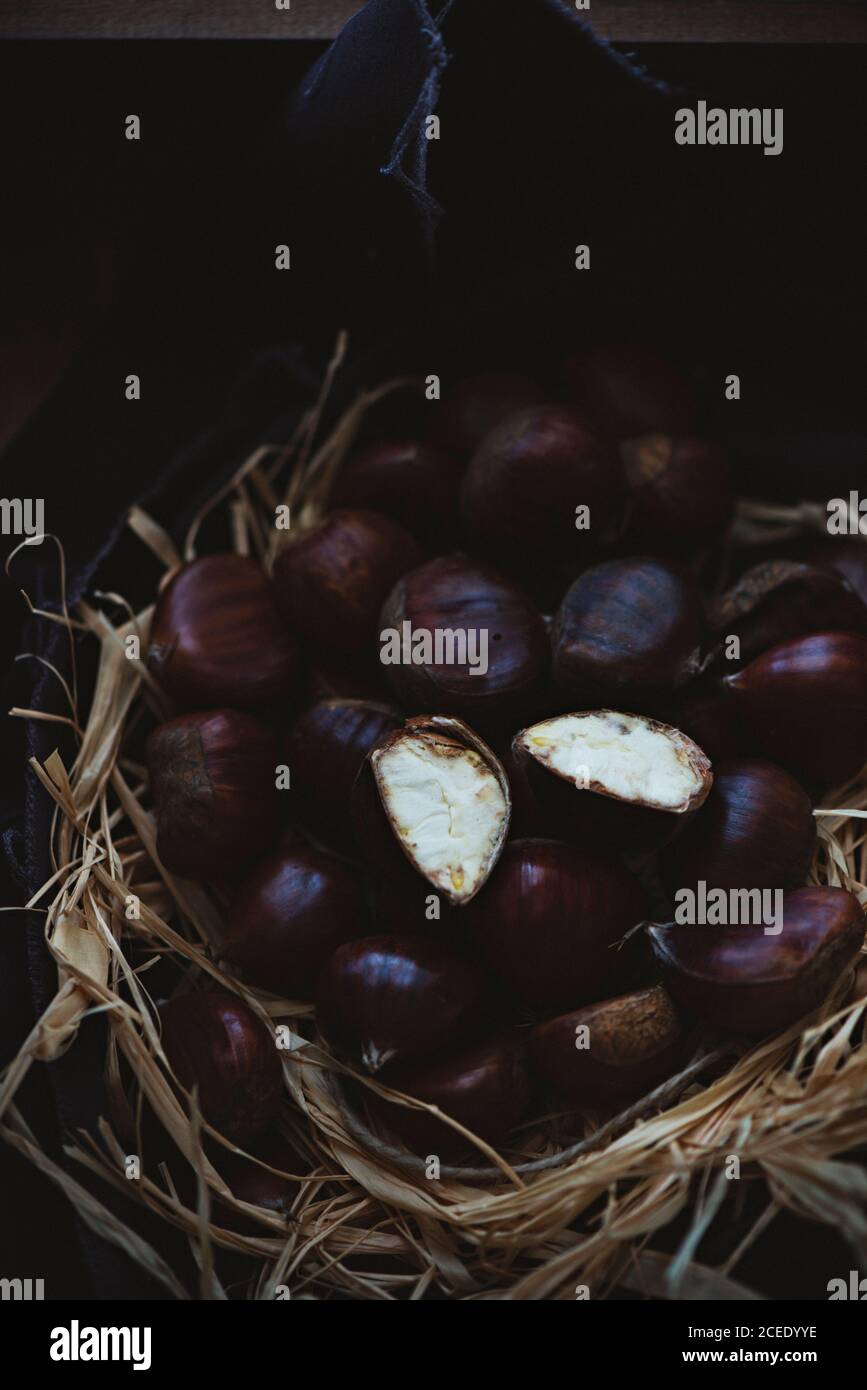 chestnuts in a basket Stock Photo