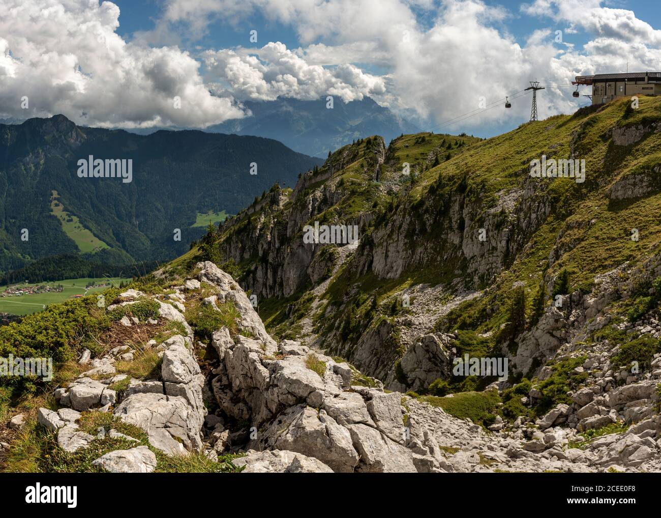 Gondola lift station on the top of Berneuse, Leysin, Switzerland Stock Photo