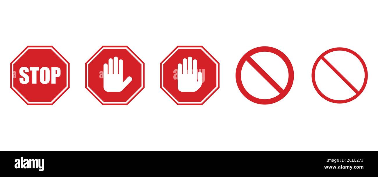 Stop signs collection in red and white, traffic sign to notify drivers  Stock Vector