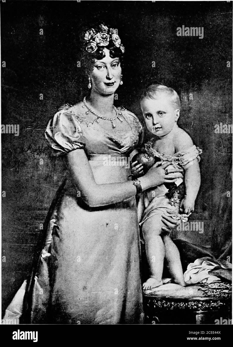 . In the footsteps of Napoleon, his life and its famous scenes. ouises features were undistinguished and plain.The Countess Potocka speaks of her wooden face andlarge, pale blue, porcelain eyes. Still it is agreed that hertall figure was good; some authorities say it was even beauti-ful, and her hair was light chestnut and abundant. Two old, drab churches stand neighbours on little sidestreets of Vienna off the Ring and near the Burg, the citypalace of the Hapsburgs. In one Marie Louise was married;in the other she was buried. They are the beginning and theend of her strange story. When, in Ma Stock Photo