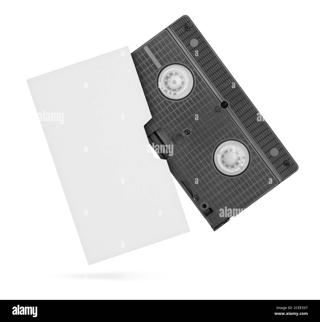VHS video tape cassette with blank white box. Clipping path Stock Photo
